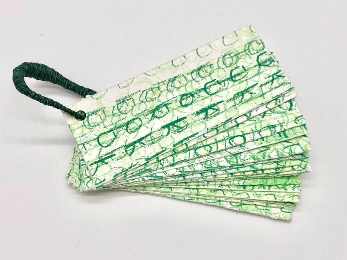 "Flash Cards," Screen Print and Thread, 2"x5"x1", 2022