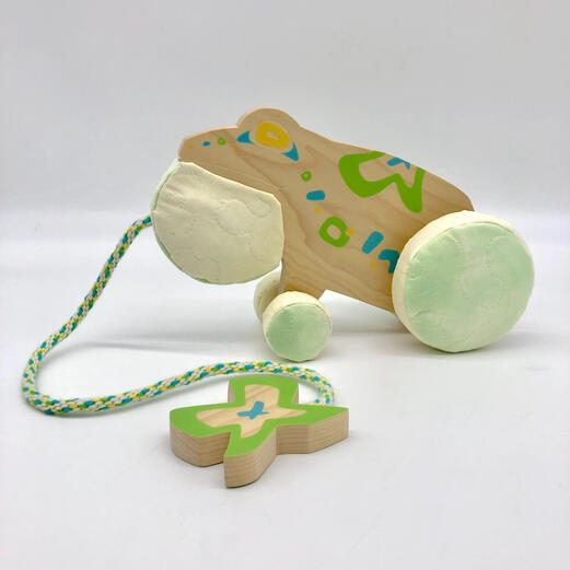 "Ensemble III", Poplar Wood, Acrylic Paint, Dyed Fabric, Yarn, Polyester Stuffing, Bells, 1.5” x 4” x 7.25”, 2023