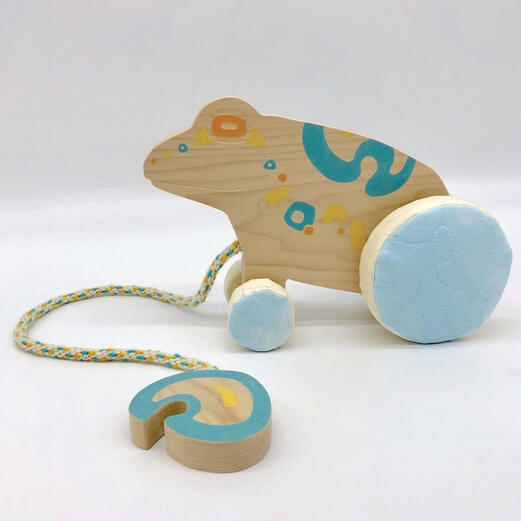 "Ensemble I," Poplar Wood, Acrylic Paint, Dyed Fabric, Yarn, Polyester Stuffing, 11” x 4” x 7.25”, 2023